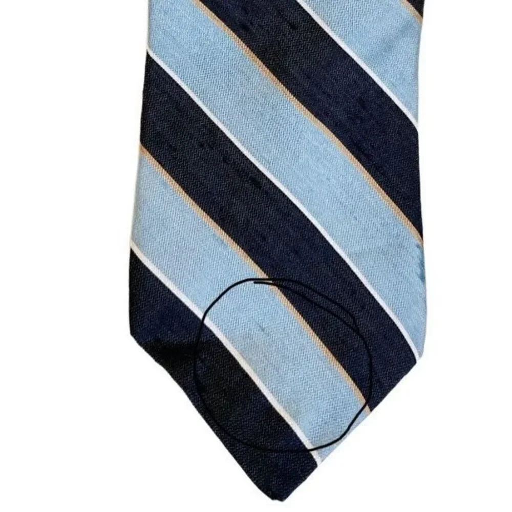 Vintage 80s Hardy Aimes London All Silk‎ Blue Stripe Tie Retro Classic